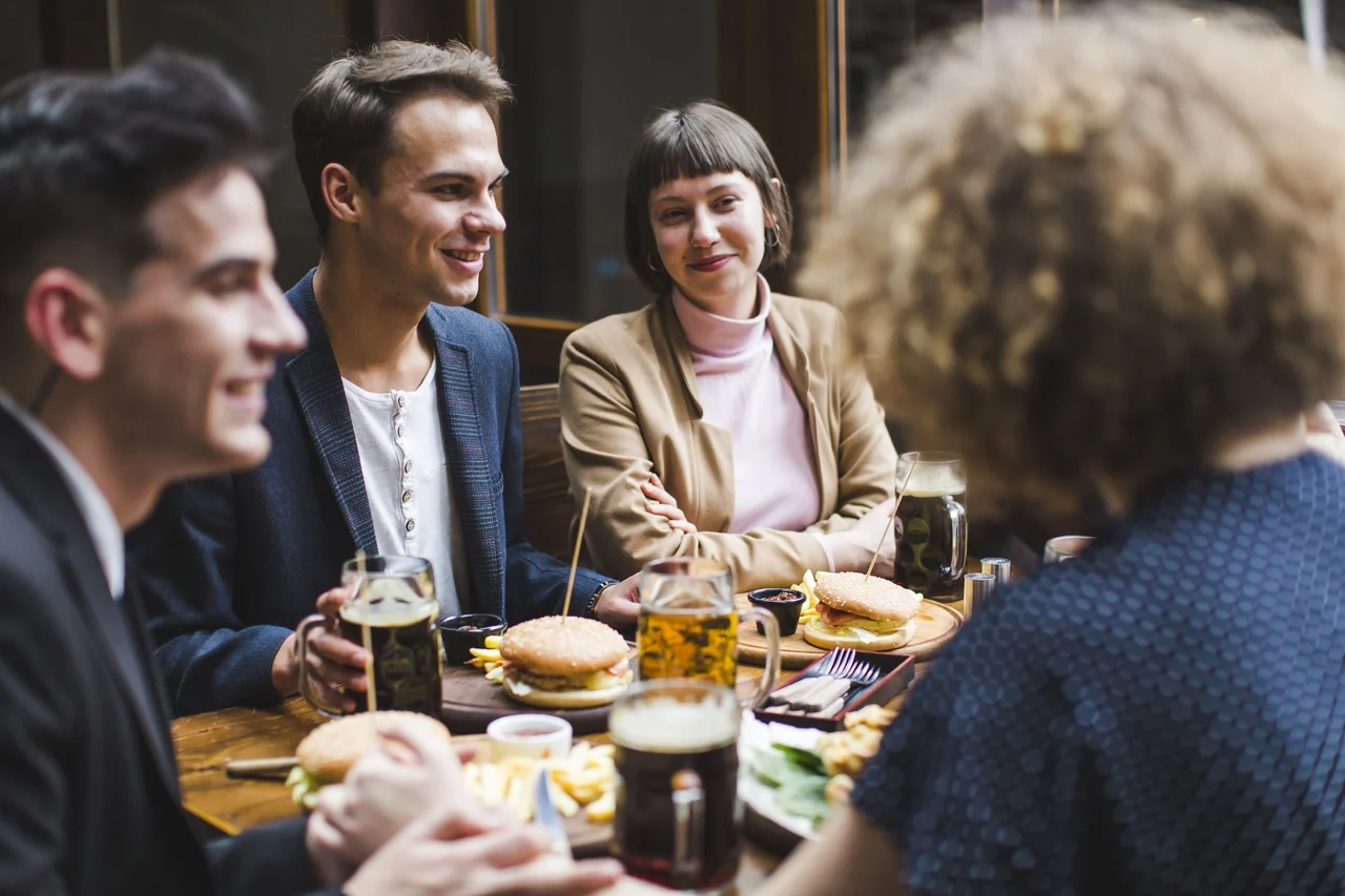 Friends eating conversating restaurant ezgif.com png to webp converter